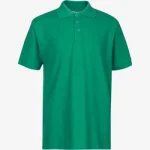 a green polo shirt with a white background